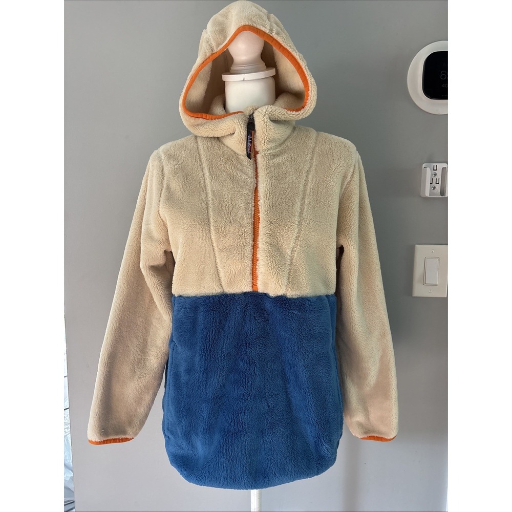 LL Bean Sherpa Fleece 1/2 Zip Pullover Hooded XL Kids 18